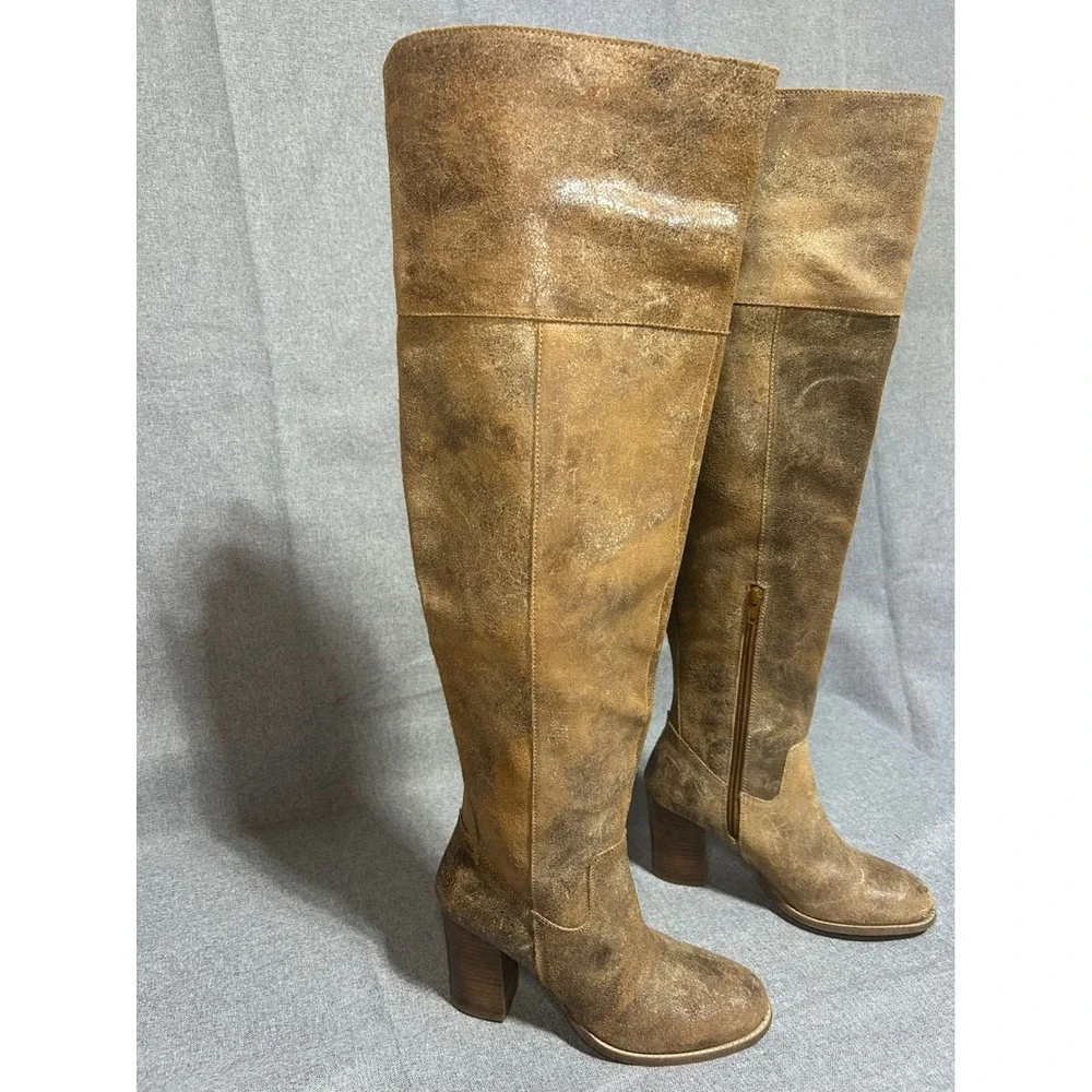Free People Over-the-Knee Leather Boots in Distressed Brown